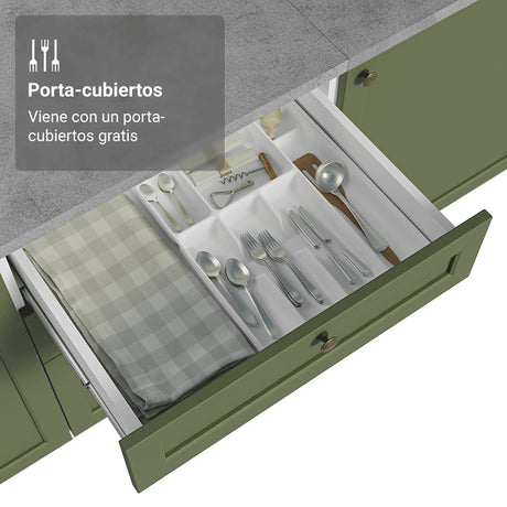 Gabinete de Cocina Vik Blanco y Verde 60x84cm sin Mesón sin Pozuelo y con Tres Cajones - MUEBLES INFERIORES DE COCINA | Bylmo