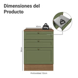 Gabinete de Cocina Vik Marrón y Verde 60x84cm sin Mesón sin Pozuelo y con Tres Cajones - MUEBLES INFERIORES DE COCINA | Bylmo