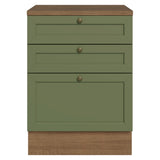 Gabinete de Cocina Vik Marrón y Verde 60x84cm sin Mesón sin Pozuelo y con Tres Cajones - MUEBLES INFERIORES DE COCINA | Bylmo
