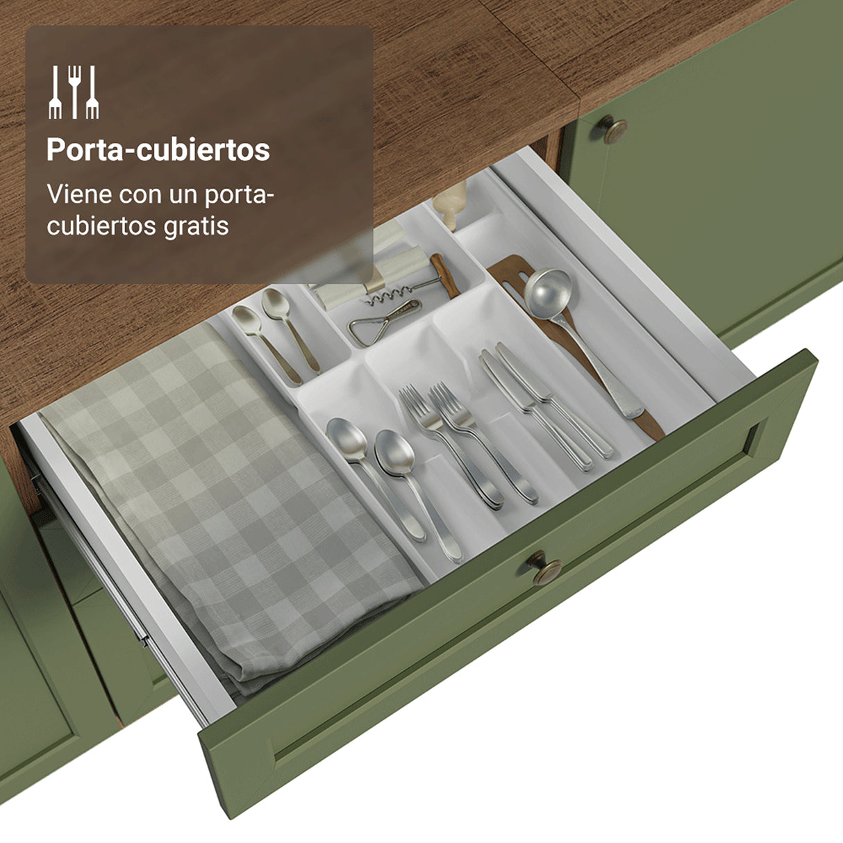 Gabinete de Cocina Vik Marrón y Verde 60x84cm sin Mesón sin Pozuelo y con Tres Cajones - MUEBLES INFERIORES DE COCINA | Bylmo