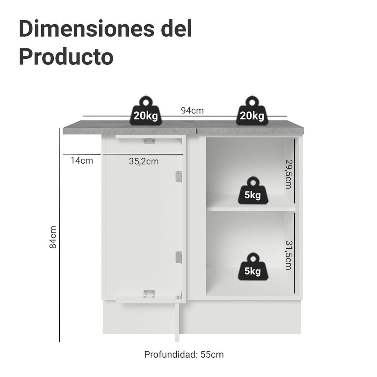 Gabinete de Cocina Vik Blanco y Gris 94x84cm sin Mesón sin Pozuelo - MUEBLES INFERIORES DE COCINA | Bylmo