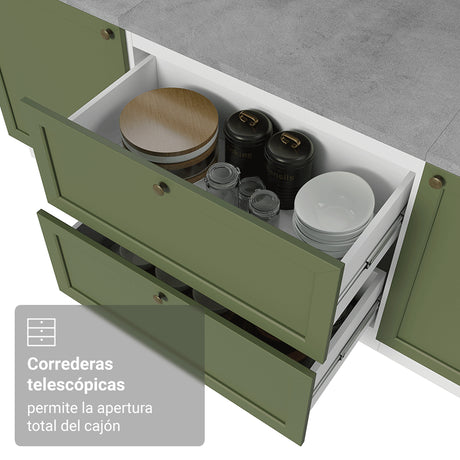 Gabinete de Cocina Vik Blanco y Verde 80x84cm sin Mesón sin Pozuelo y con Dos Cajones - MUEBLES INFERIORES DE COCINA | Bylmo