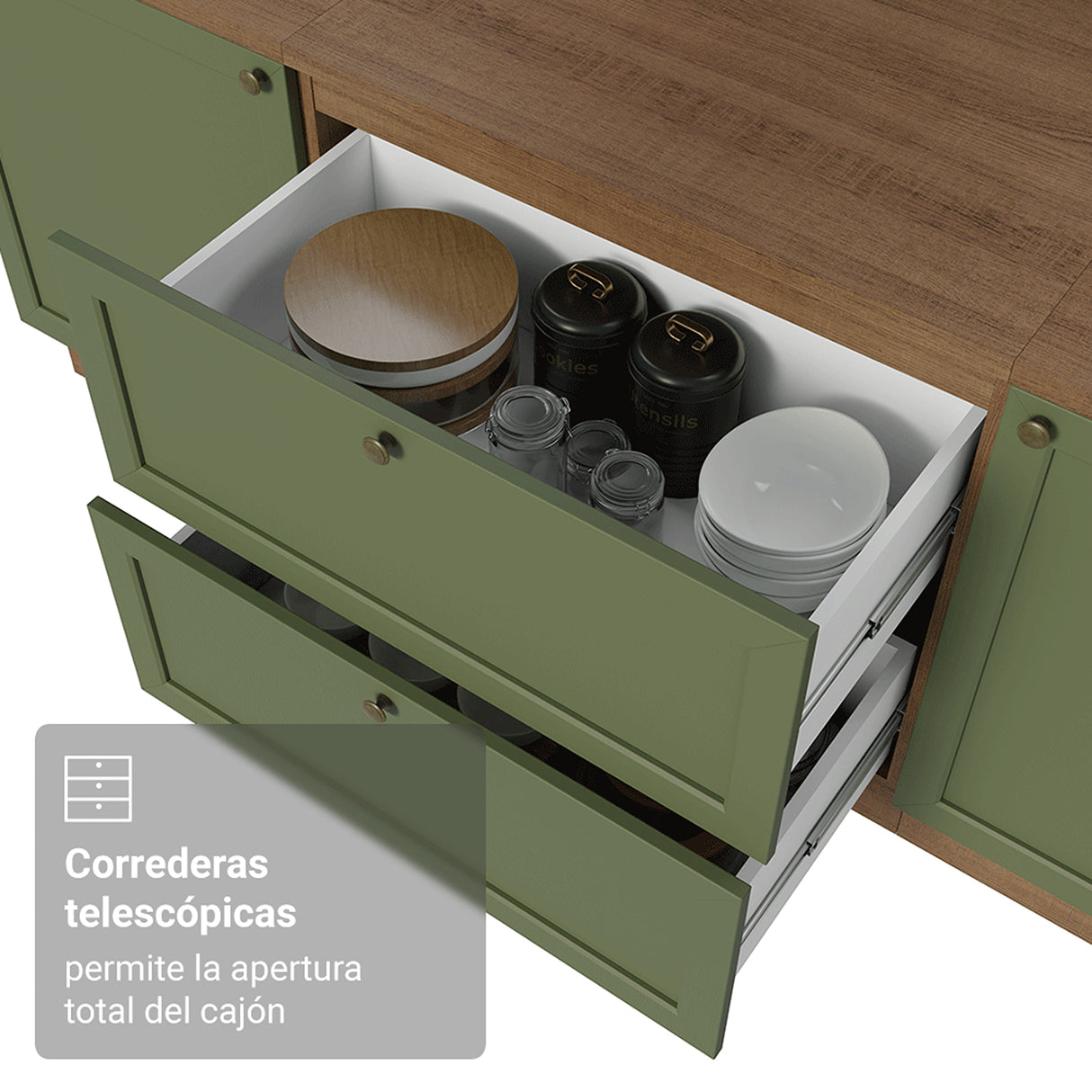 Gabinete de Cocina Vik Marrón y Verde 80x84cm sin Mesón sin Pozuelo y con Dos Cajones