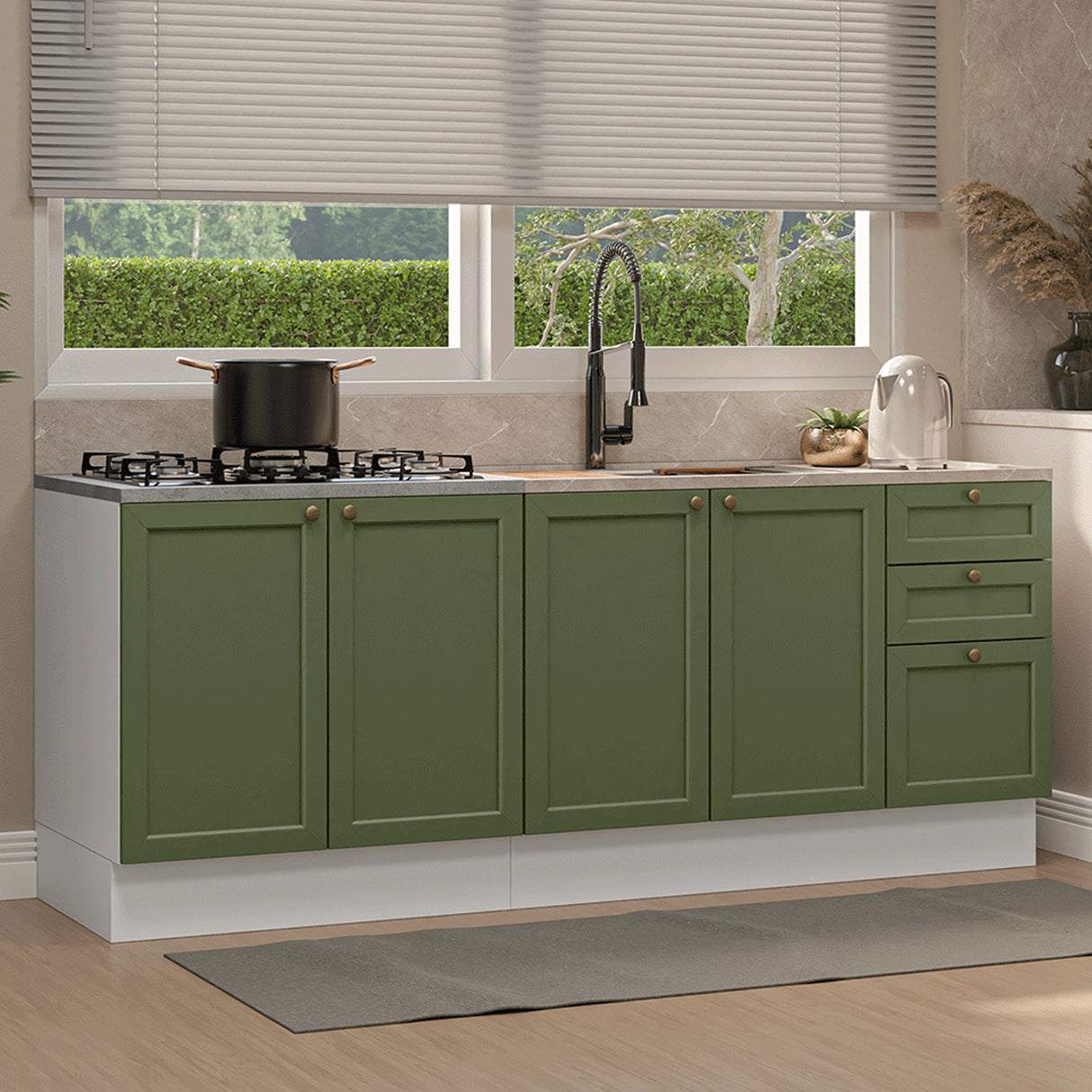 Set X 2 Muebles Inferiores de Cocina Vik Blanco y Verde 200x84cm sin Mesón sin Pozuelo - MUEBLES INFERIORES DE COCINA | Bylmo