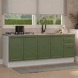 Set X 2 Muebles Inferiores de Cocina Vik Blanco y Verde 200x84cm sin Mesón sin Pozuelo - MUEBLES INFERIORES DE COCINA | Bylmo