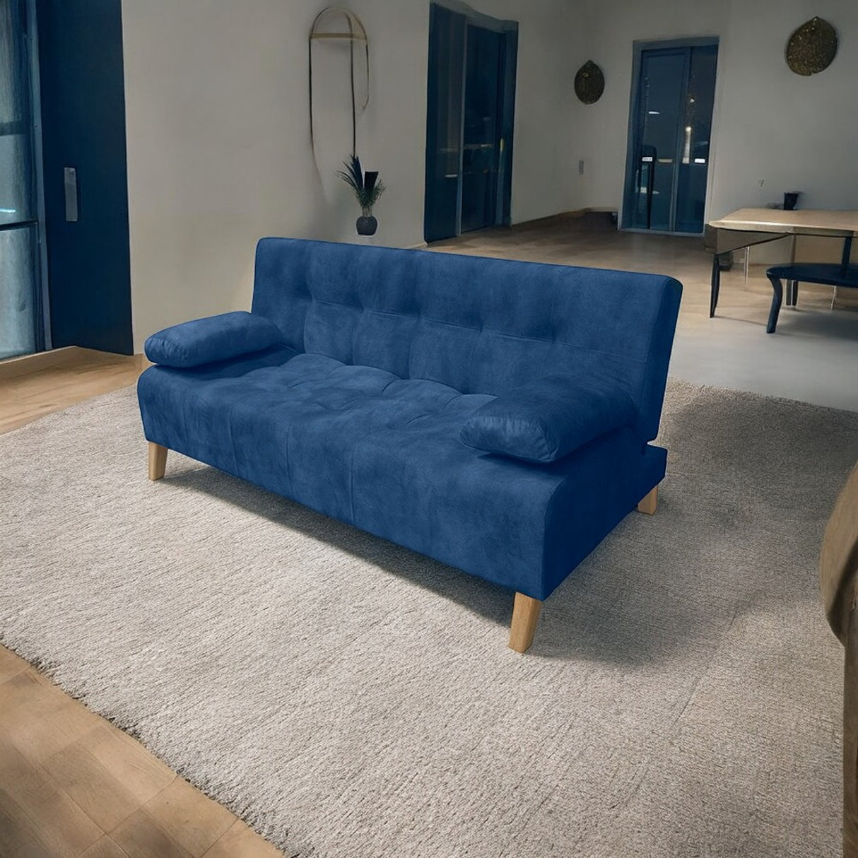 Sofacama Leroy Azul 180x85cm Reclinable de Tres Puestos con Apoya Brazos - SOFAS Y POLTRONAS | Bylmo