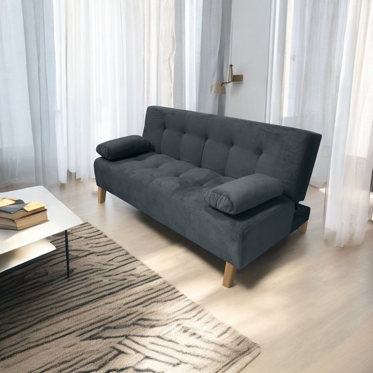 Sofacama Glaser Gris Oscuro 180x85cm Reclinable De Tres Puestos Con Apoya Brazos