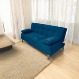 Sofacama Glaser Azul 180x85cm Reclinable de Tres Puestos con Apoya Brazos - SOFAS Y POLTRONAS | Bylmo