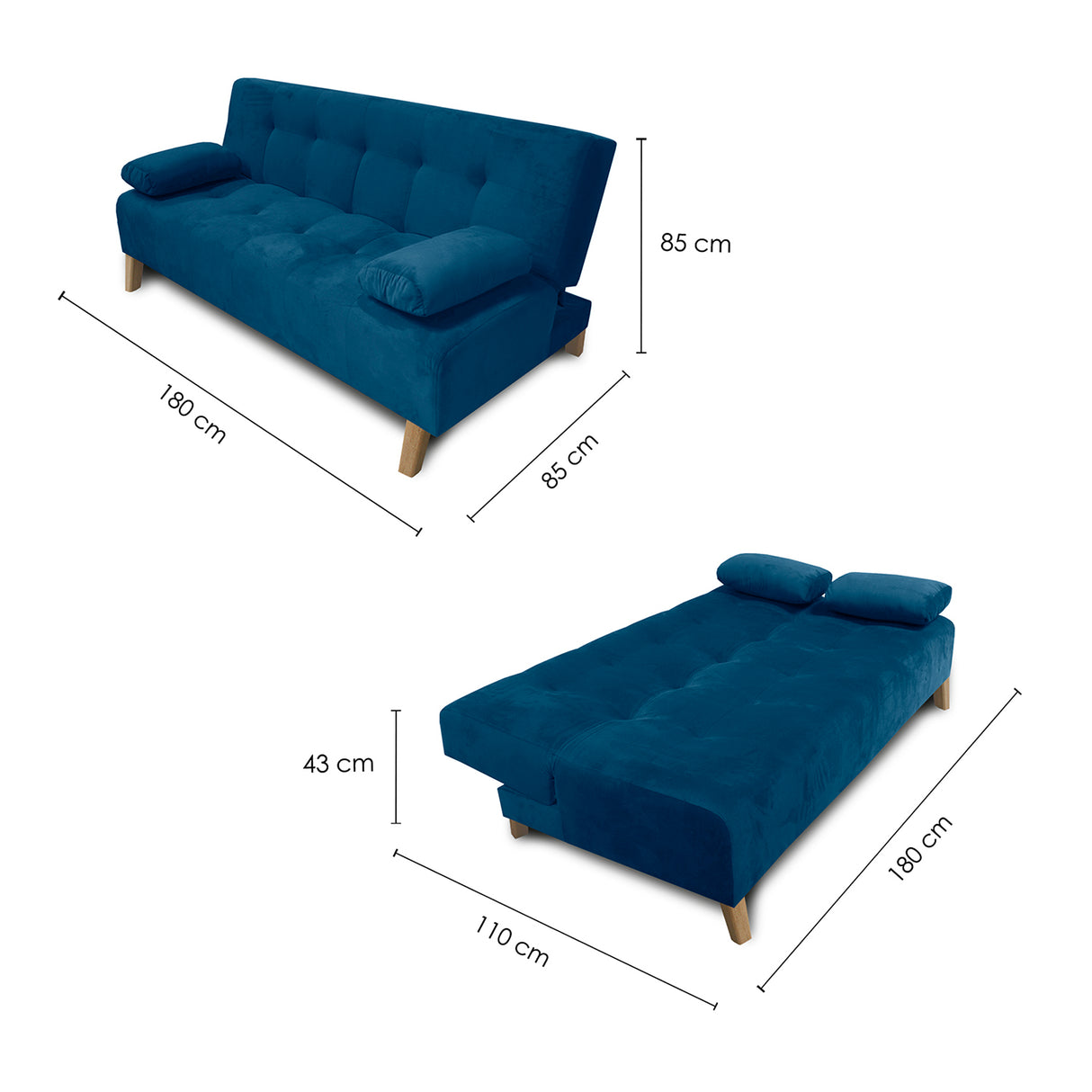 Sofacama Glaser Azul 180x85cm Reclinable de Tres Puestos con Apoya Brazos - SOFAS Y POLTRONAS | Bylmo