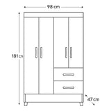 Closet Gris Grafito 98x181cm con Cuatro Puertas y Dos Cajones - CLOSETS | Bylmo