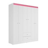 Closet Blanco y Rosa 153x182cm con Seis Puertas y Dos Cajones