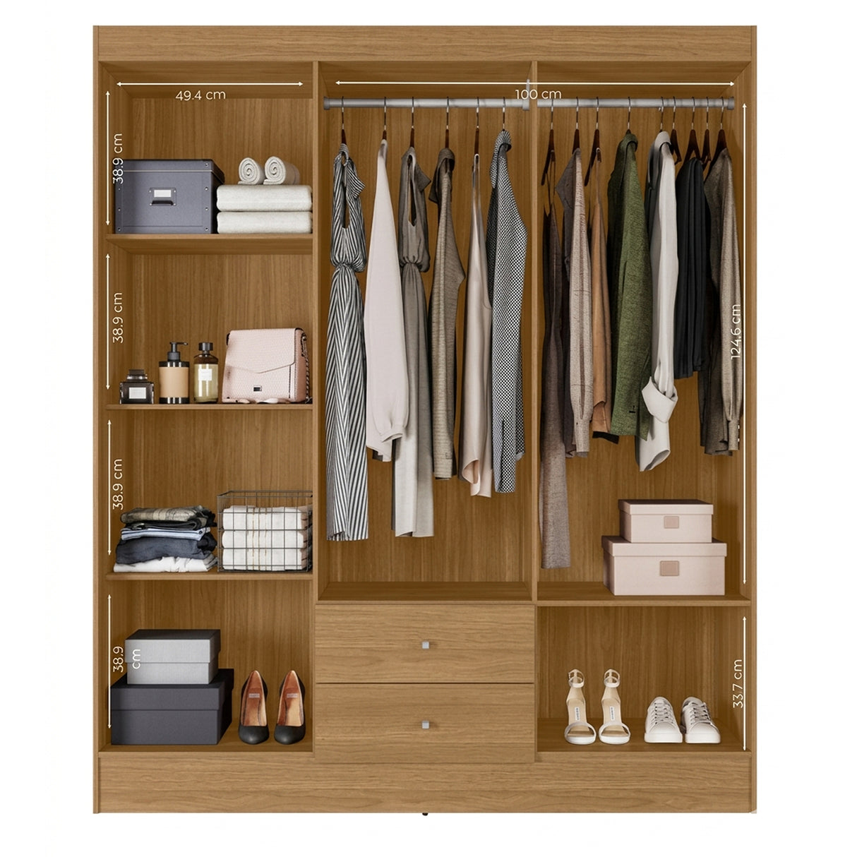 Closet Castaño 153x182cm con Seis Puertas y Dos Cajones - CLOSETS | Bylmo