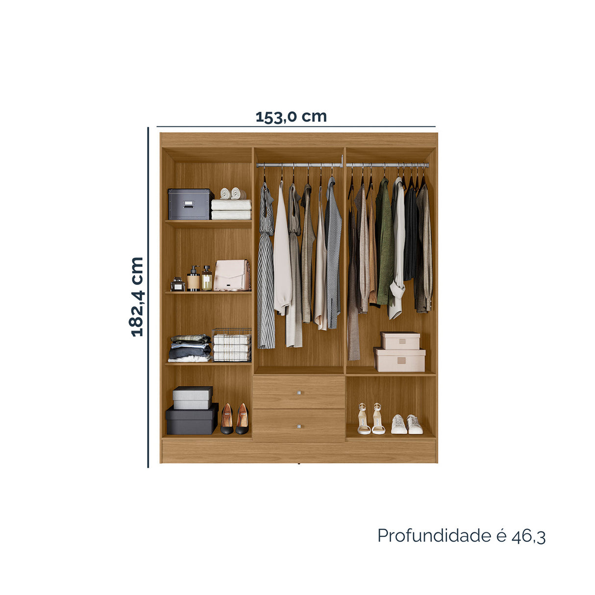 Closet Castaño 153x182cm con Seis Puertas y Dos Cajones - CLOSETS | Bylmo