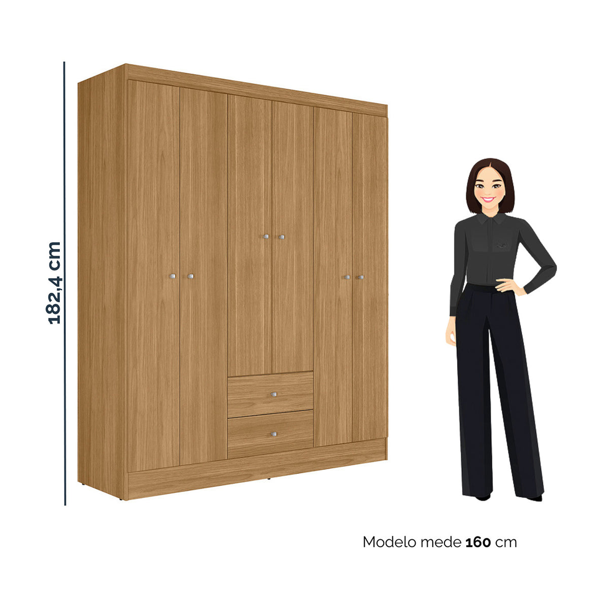 Closet Castaño 153x182cm con Seis Puertas y Dos Cajones - CLOSETS | Bylmo