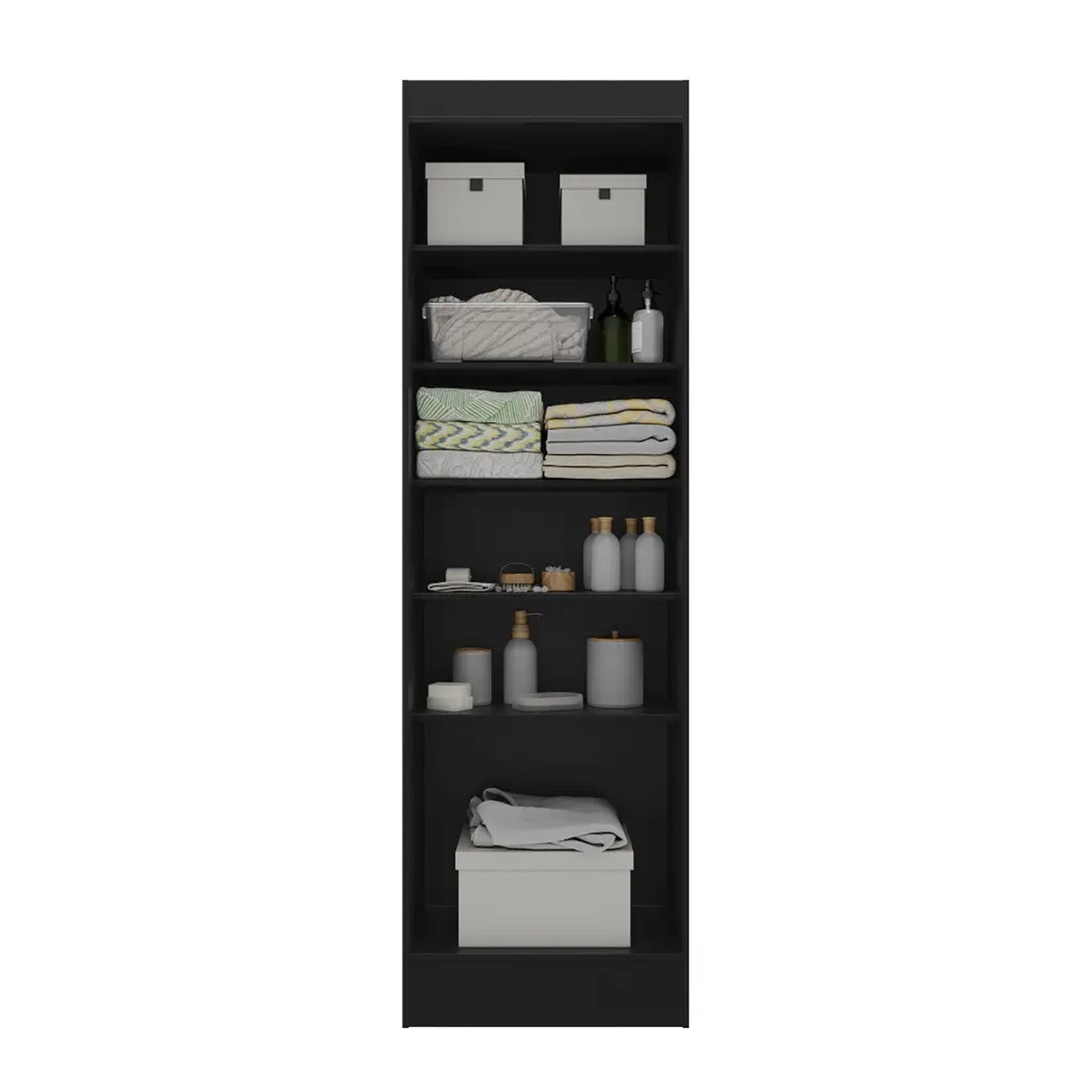 Mueble de Aseo Negro 55x185cm con Dos Puertas y Seis Compartimientos