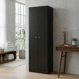 Mueble de Aseo Negro 55x185cm con Dos Puertas y Seis Compartimientos