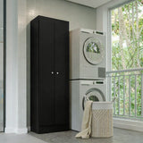 Mueble de Aseo Negro 55x185cm con Dos Puertas y Seis Compartimientos