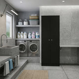 Mueble de Aseo Negro 55x185cm con Dos Puertas y Seis Compartimientos