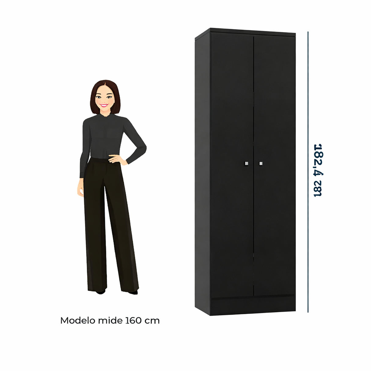Mueble de Aseo Negro 55x185cm con Dos Puertas y Seis Compartimientos