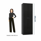 Mueble de Aseo Negro 55x185cm con Dos Puertas y Seis Compartimientos