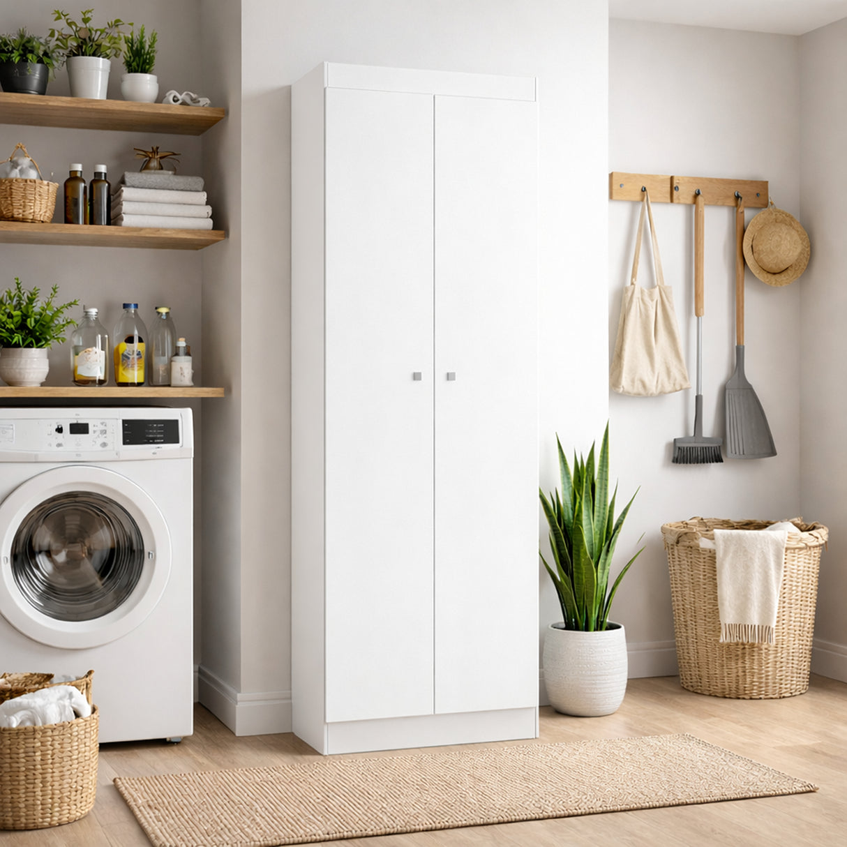 Mueble de Aseo Blanco 55x185cm con Dos Puertas y Seis Compartimientos