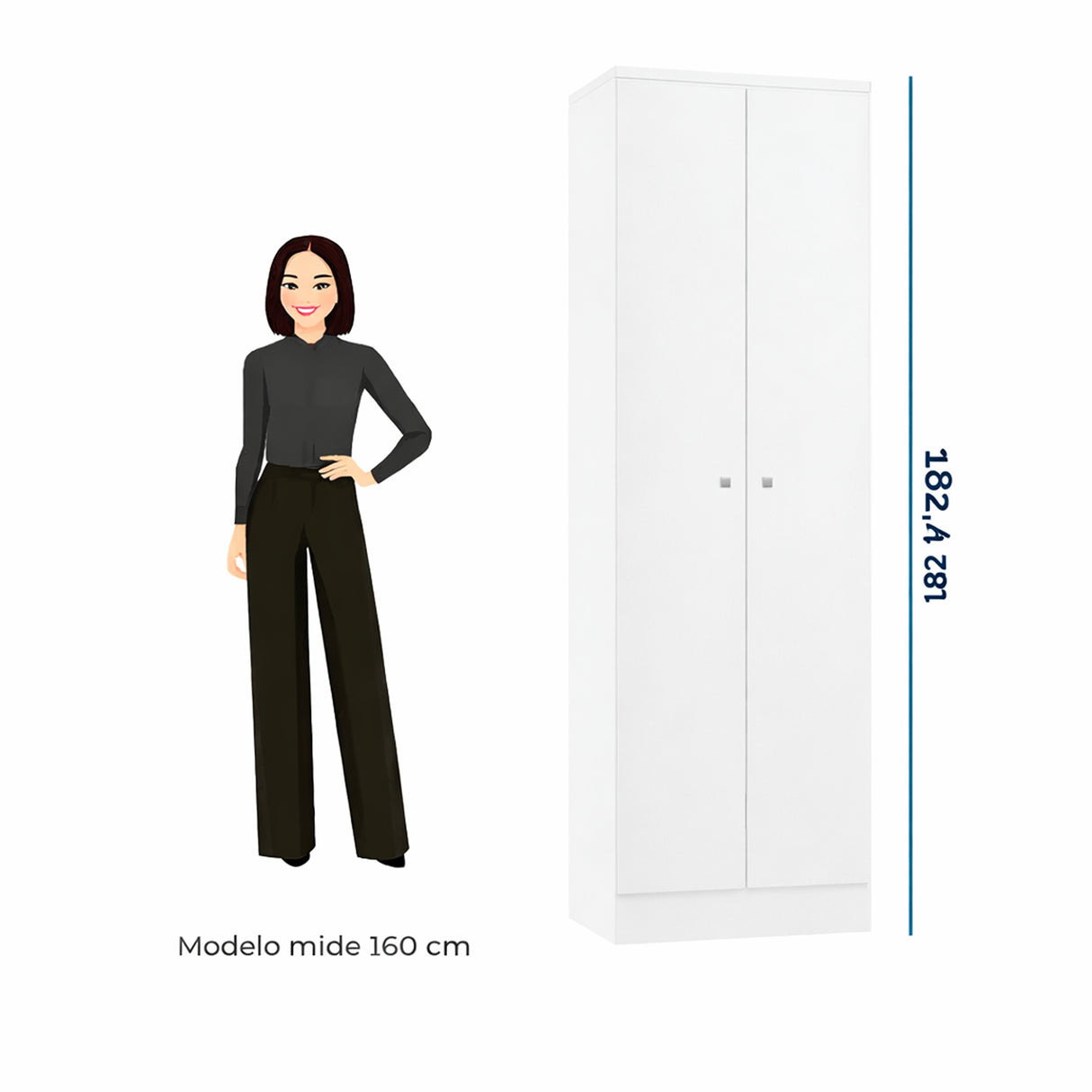 Mueble de Aseo Blanco 55x185cm con Dos Puertas y Seis Compartimientos
