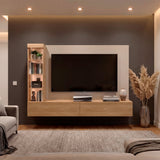 Panel de TV Ilus Capri y Fresno Europeo 185x127.5cm para TV Hasta 65 Pulgadas con Cuatro Compartimientos