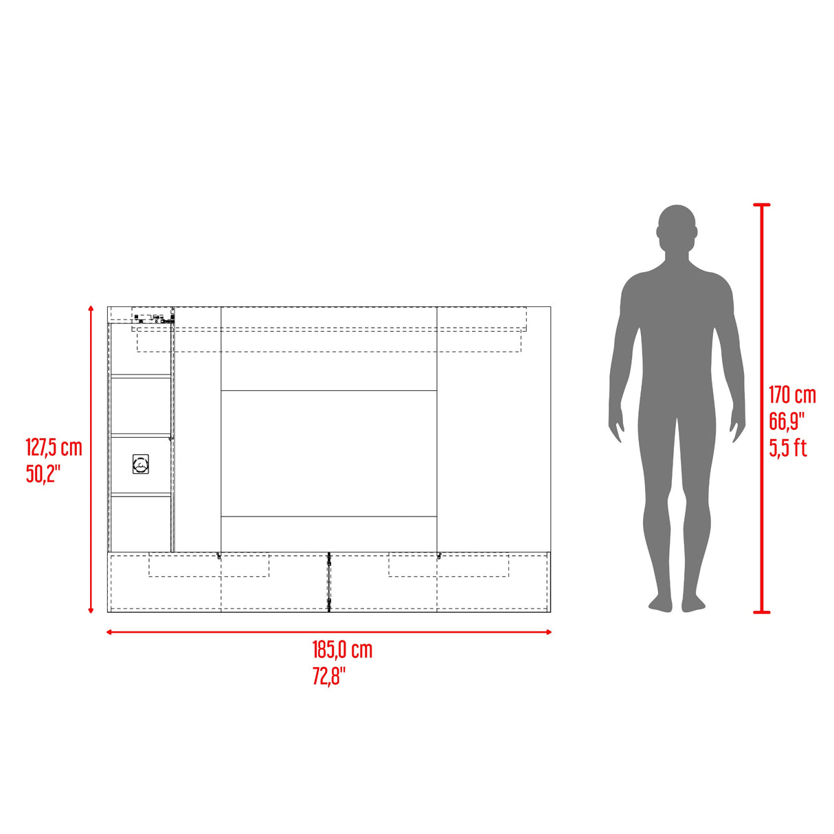 Panel de TV Ilus Capri y Fresno Europeo 185x127.5cm para TV Hasta 65 Pulgadas con Cuatro Compartimientos