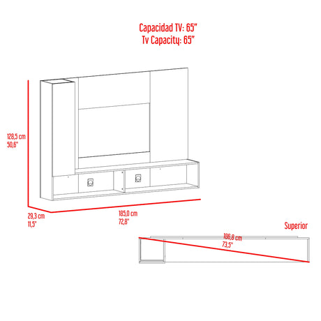 Panel de TV Beta Wengue y Mamba 185x128.5cm para TV Hasta 65 Pulgadas con Dos Compartimientos - MUEBLES DE TV | Bylmo