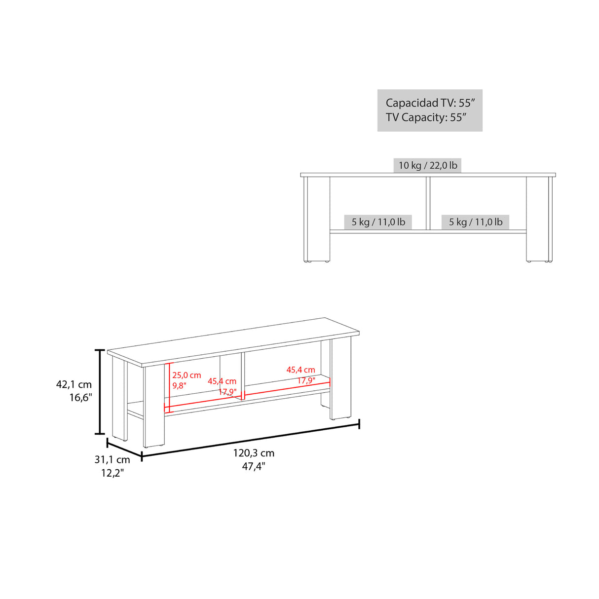 Mesa para TV Navia Wengue 120.3x41.9cm para TV Hasta 55 Pulgadas con Dos Compartimientos - MUEBLES DE TV | Bylmo