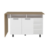 Isla de Cocina Corcega Blanco y Fresno 150x89.5cm con Cinco Compartimientos y con Dos Entrepaños - BARRAS Y MUEBLES AUXILIARES | Bylmo