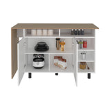Isla de Cocina Corcega Blanco y Fresno 150x89.5cm con Cinco Compartimientos y con Dos Entrepaños - BARRAS Y MUEBLES AUXILIARES | Bylmo