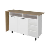 Isla de Cocina Corcega Blanco y Fresno 150x89.5cm con Cinco Compartimientos y con Dos Entrepaños - BARRAS Y MUEBLES AUXILIARES | Bylmo