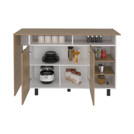 Isla de Cocina Corcega Fresno y Blanco 180x212cm con Cinco Compartimientos y con Dos Entrepaños - BARRAS Y MUEBLES AUXILIARES | Bylmo