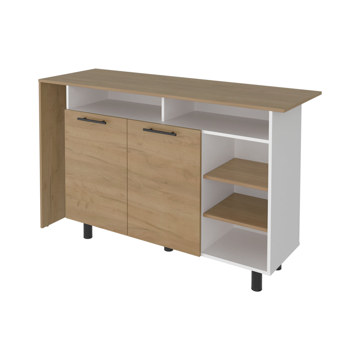 Isla de Cocina Corcega Fresno y Blanco 180x212cm con Cinco Compartimientos y con Dos Entrepaños - BARRAS Y MUEBLES AUXILIARES | Bylmo
