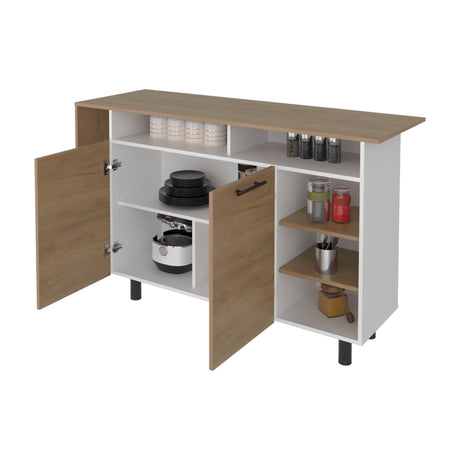 Isla de Cocina Corcega Fresno y Blanco 180x212cm con Cinco Compartimientos y con Dos Entrepaños - BARRAS Y MUEBLES AUXILIARES | Bylmo