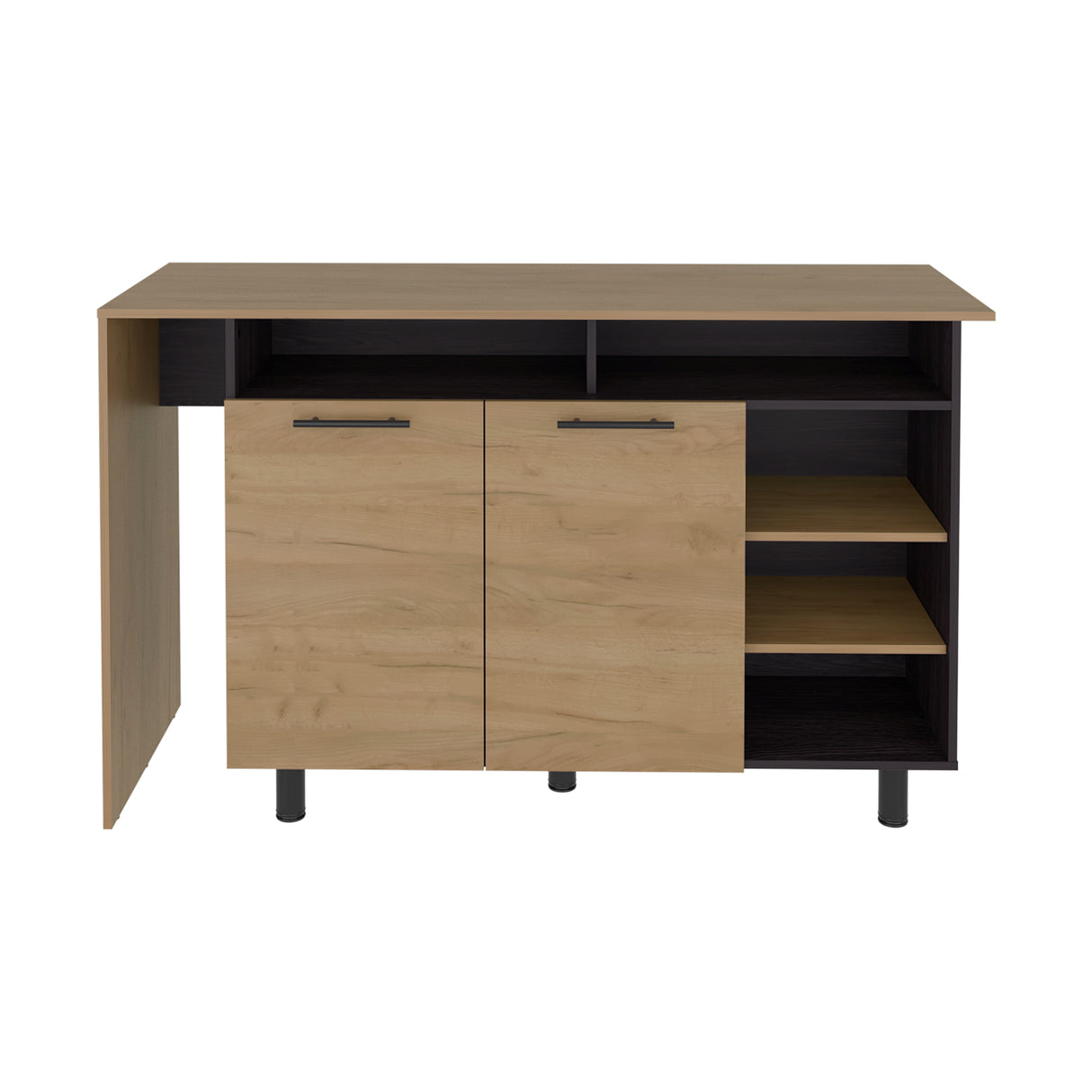 Isla de Cocina Corcega Wengue y Fresno 180x212cm con Cinco Compartimientos y con Dos Entrepaños - BARRAS Y MUEBLES AUXILIARES | Bylmo