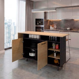 Isla de Cocina Corcega Wengue y Fresno 180x212cm con Cinco Compartimientos y con Dos Entrepaños - BARRAS Y MUEBLES AUXILIARES | Bylmo