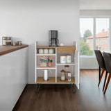 Mueble Auxiliar de Cocina Espresso Blanco y Fresno 80x99.4cm con Tres Compartimientos y con Tres Entrepaños - BARRAS Y MUEBLES AUXILIARES | Bylmo