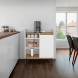 Mueble Auxiliar de Cocina Espresso Blanco y Fresno 80x99.4cm con Tres Compartimientos y con Tres Entrepaños - BARRAS Y MUEBLES AUXILIARES | Bylmo