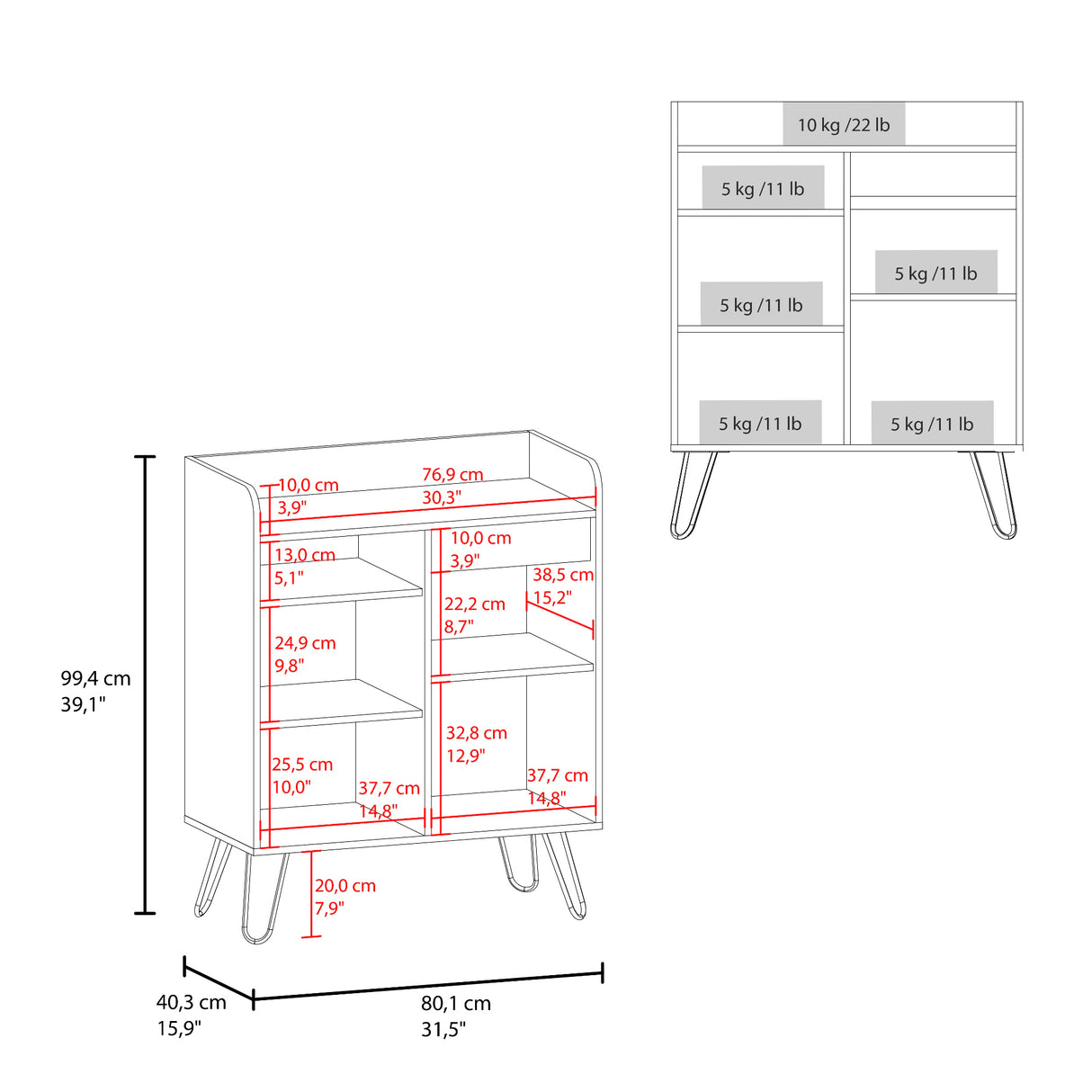 Mueble Auxiliar de Cocina Espresso Blanco y Fresno 80x99.4cm con Tres Compartimientos y con Tres Entrepaños - BARRAS Y MUEBLES AUXILIARES | Bylmo
