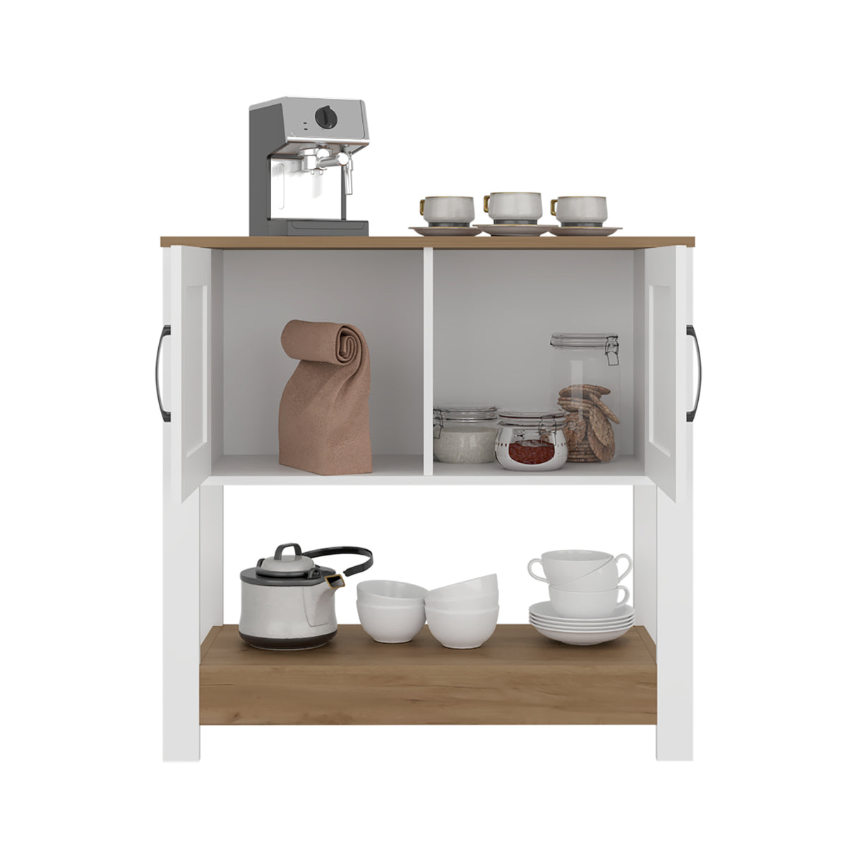 Mueble Auxiliar de Cocina Latte Blanco y Fresno 89x88cm con Dos Compartimientos - BARRAS Y MUEBLES AUXILIARES | Bylmo