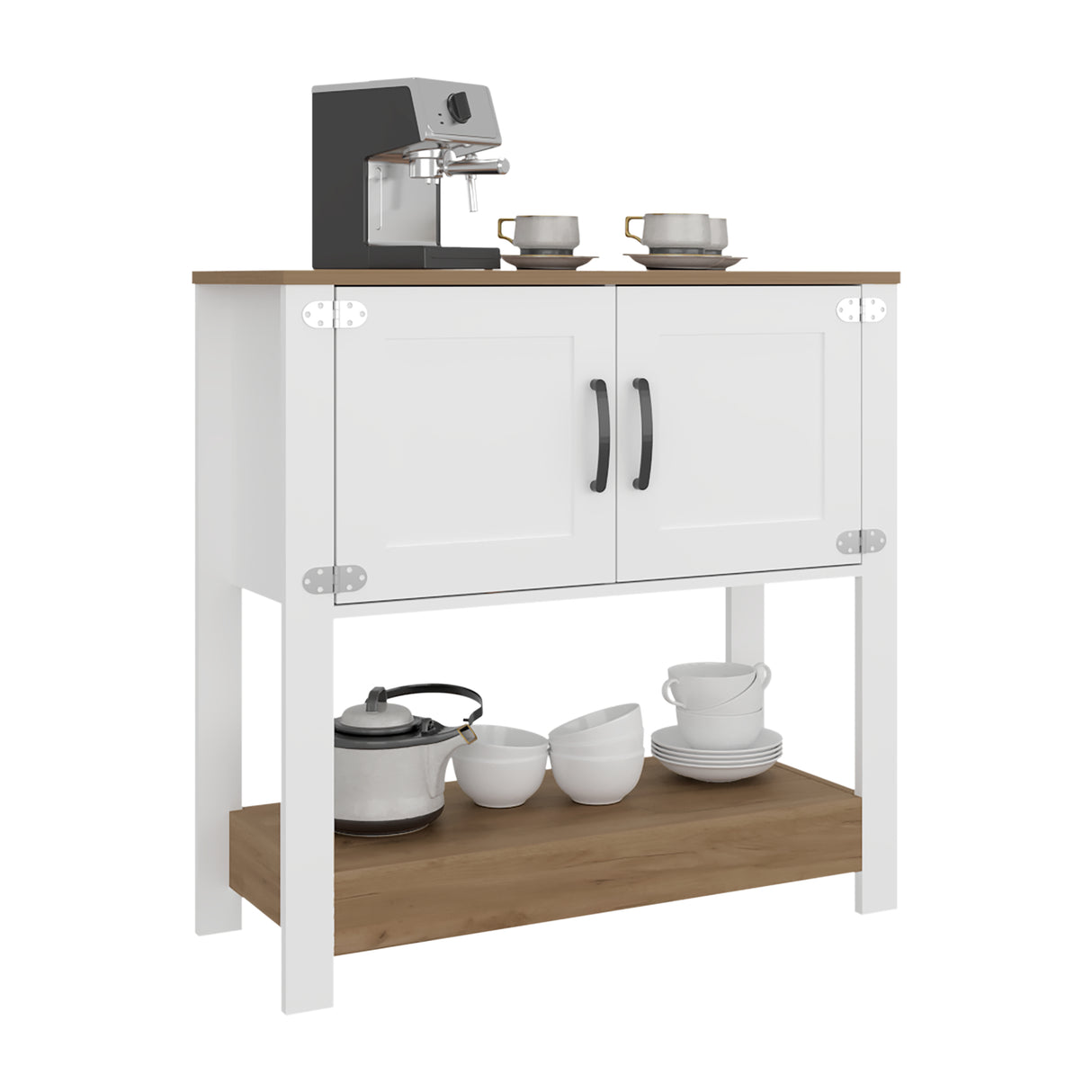 Mueble Auxiliar de Cocina Latte Blanco y Fresno 89x88cm con Dos Compartimientos - BARRAS Y MUEBLES AUXILIARES | Bylmo