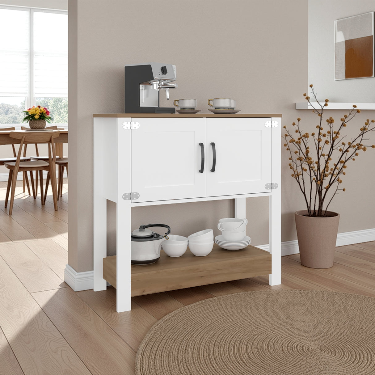 Mueble Auxiliar de Cocina Latte Blanco y Fresno 89x88cm con Dos Compartimientos - BARRAS Y MUEBLES AUXILIARES | Bylmo