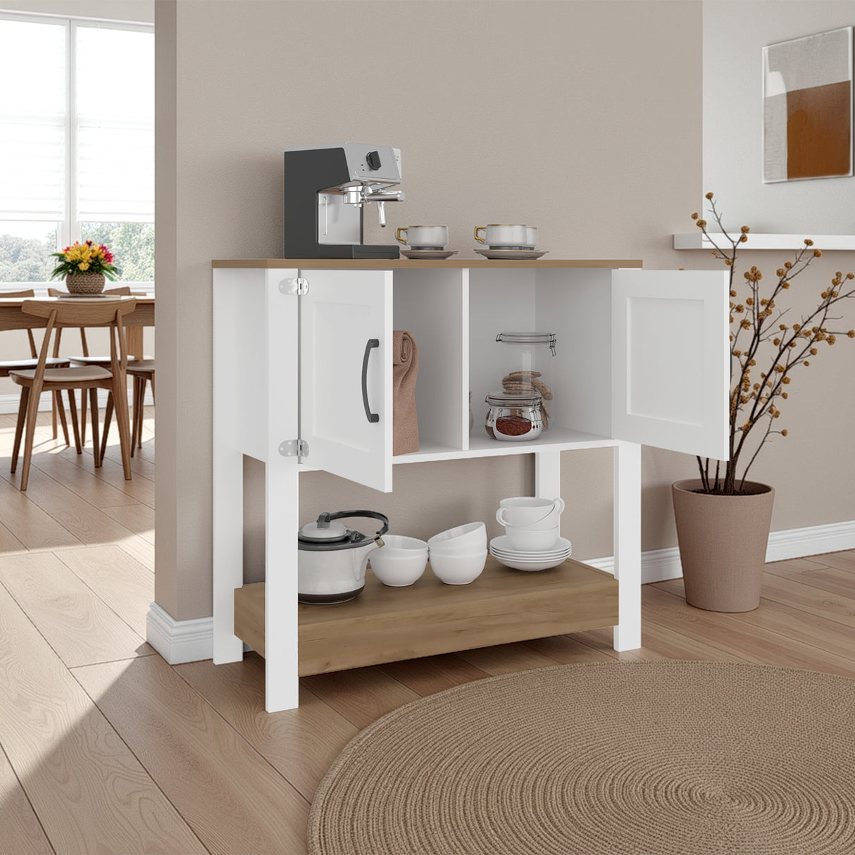 Mueble Auxiliar de Cocina Latte Blanco y Fresno 89x88cm con Dos Compartimientos - BARRAS Y MUEBLES AUXILIARES | Bylmo