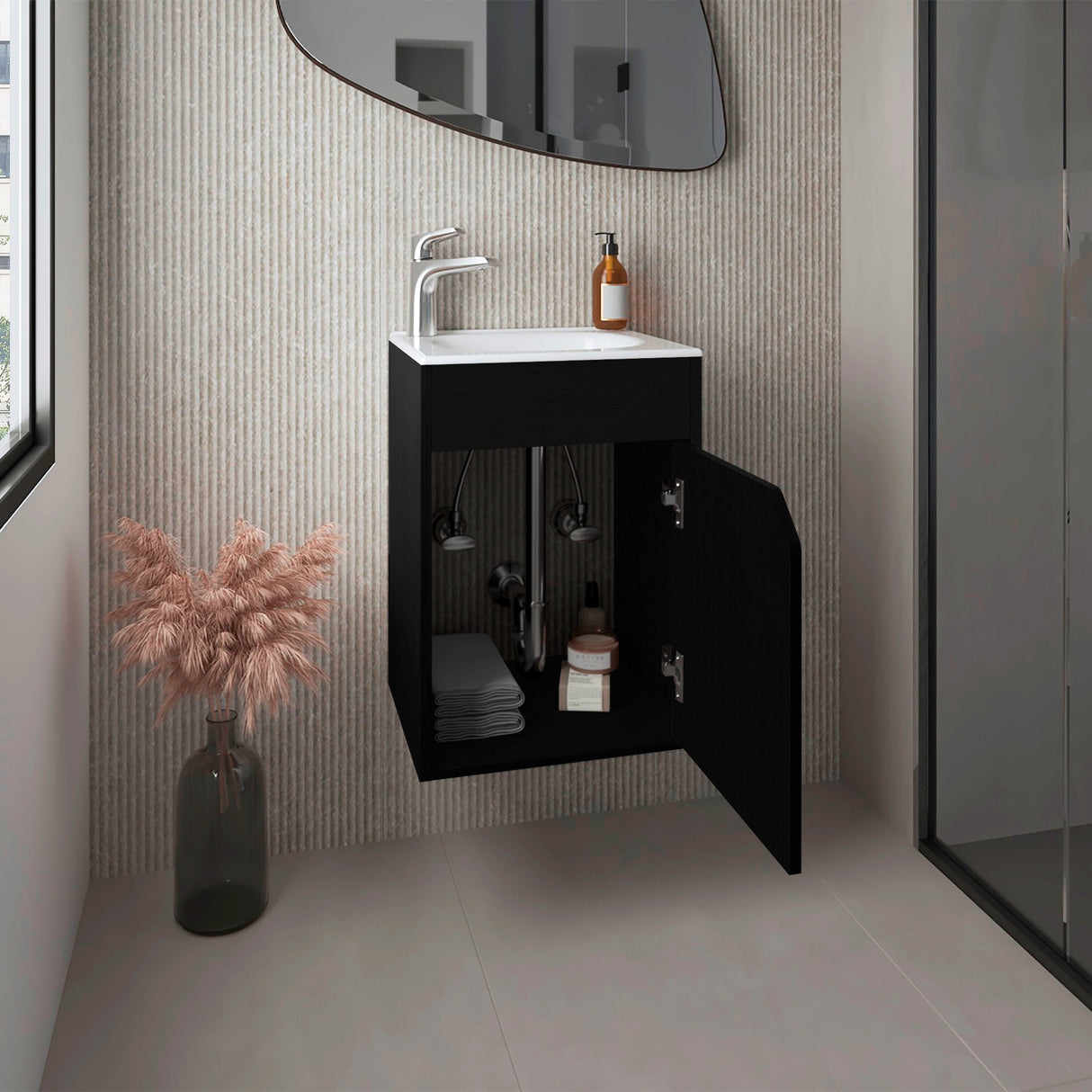 Mueble para Lavamanos Bethel Wengue 39.4x55cm Individual con Lavamanos y con Una Puerta