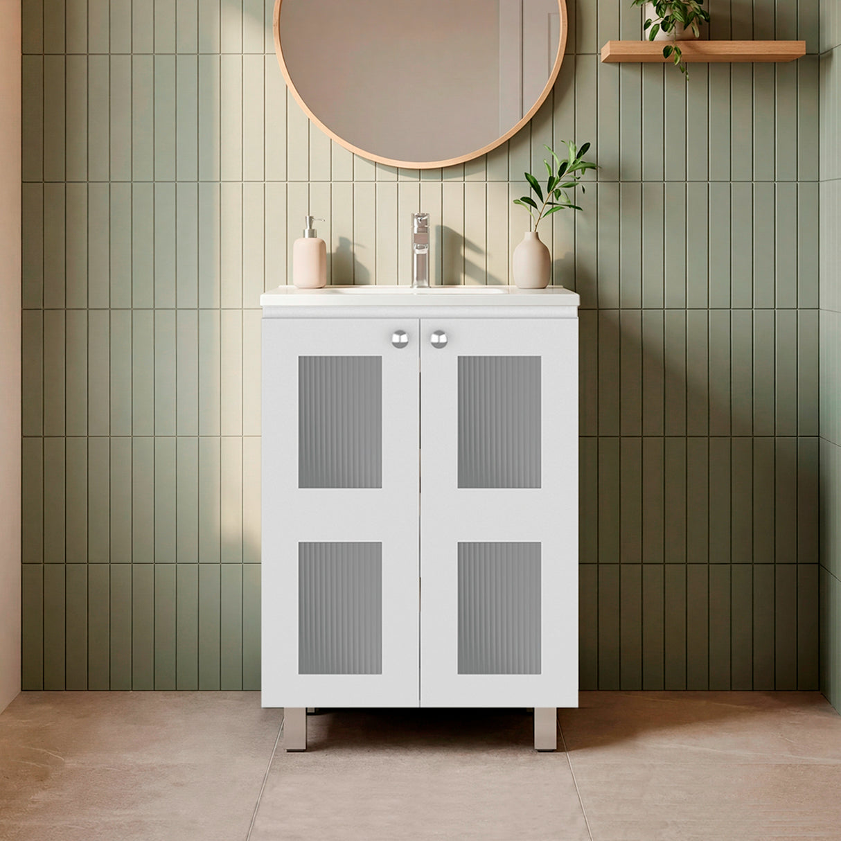 Mueble para Lavamanos Haysi Blanco 59.3x86.5cm Individual con Lavamanos y con Dos Puertas