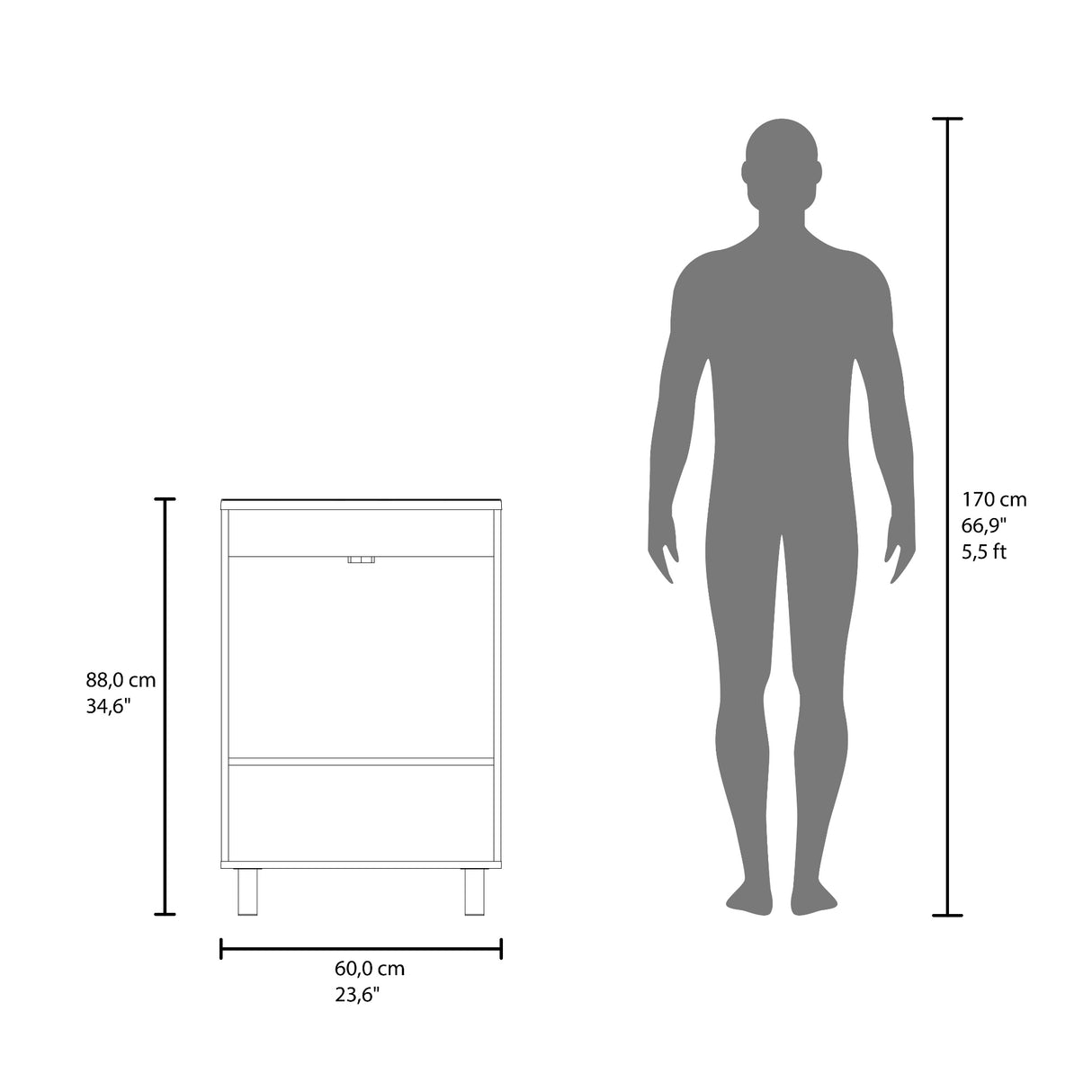Mueble para Lavamanos Haysi Blanco 59.3x86.5cm Individual con Lavamanos y con Dos Puertas