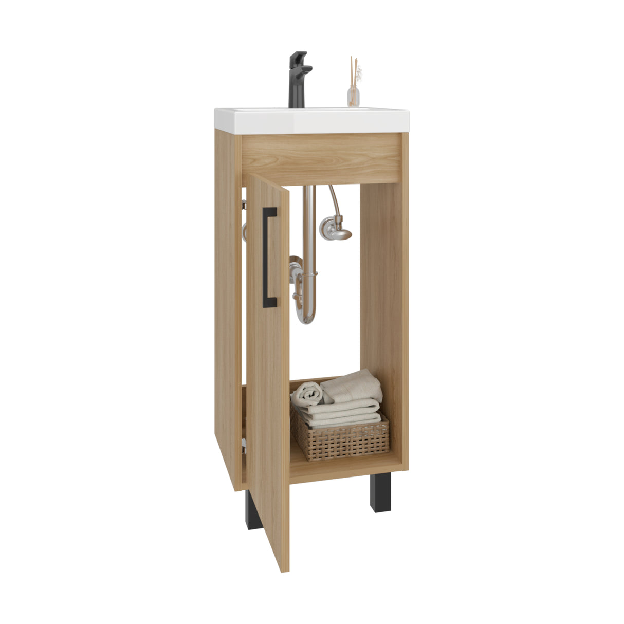 Mueble para Lavamanos Oxford Fresno Europeo 39.6x86.4cm Individual con Lavamanos y con Una Puerta