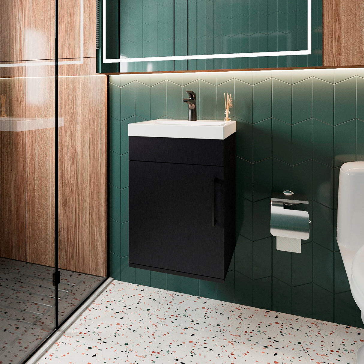 Mueble para Lavamanos Oxford Wengue 39.6x54.1cm Individual con Lavamanos y con Una Puerta - MUEBLES PARA LAVAMANOS | Bylmo
